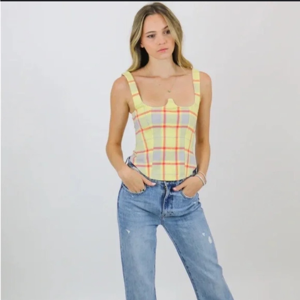 WeWoreWhat Yellow and Red Plaid Tank Top